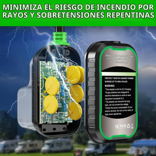 Vista 3 de EyGde Adaptador RV de 30 amperios a 50 amperios con protector de sobretensiones, NEMA TT-30P macho a enchufe hembra 14-50R, analizador de circuitos