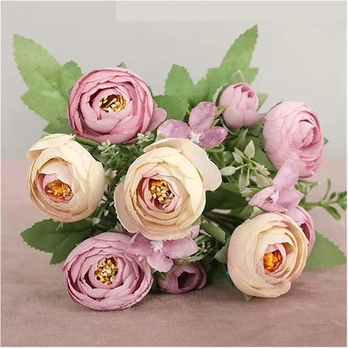 Vista 12 de Flores artificiales, 1 ramo de 12 cabezas, peonía artificial, té de rosas, flores de seda de camelia para bricolaje, hogar, jardín, decoración