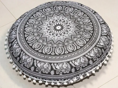Vista 7 de Funda de almohada redonda con diseño de mandala para el suelo, funda de cojín para asiento, hippie, decorativa, bohemio, otomano, funda de puf Flor