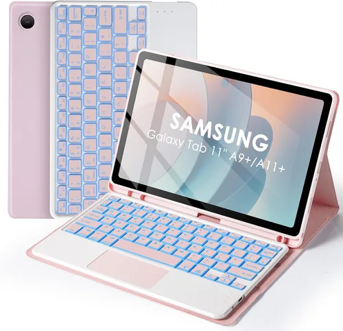 Vista 13 de Funda con teclado retroiluminado de 7 colores con mouse para Samsung Galaxy Tab de 11 pulgadas A11 Plus y A9 Plus, funda de teclado intercambiable