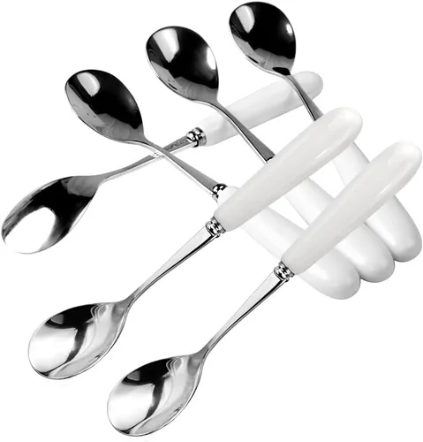 Vista 11 de 2 cucharaditas de acero inoxidable con mango de cerámica blanca (SUS304) de 5.5 pulgadas Elegant And Versatile 18-10 Stainless Steel Exquisite Ice