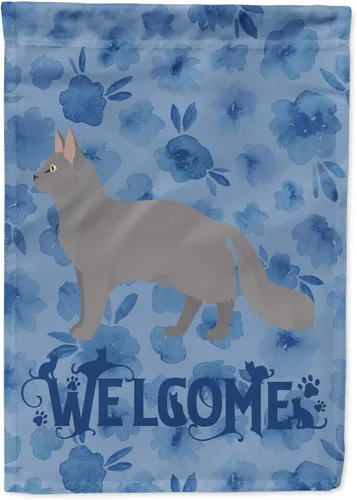 Vista 123 de Caroline's Treasures CK4813CHF - Bandera de bienvenida con gato abisinio azul, manga grande, para porche, para colgar en la pared, poliéster
