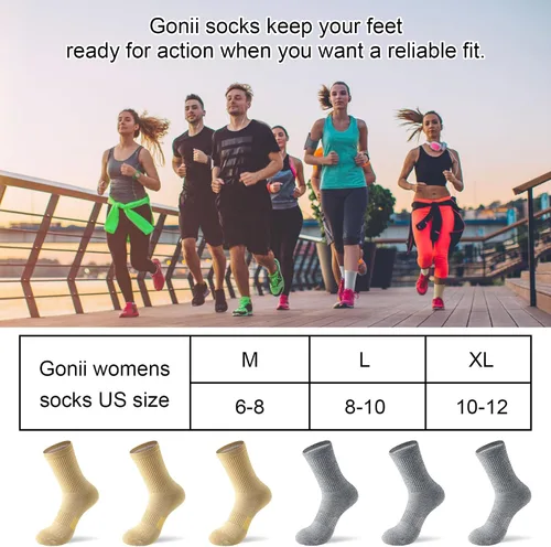 Vista 6 de Gonii Crew Socks Women Hiking Running Athletic Cushioned Compression Socks 5-6 Pairs