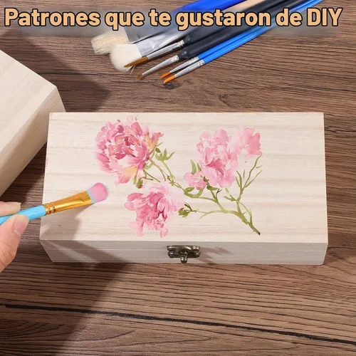 Vista 5 de Paquete de 10 cajas de madera con tapa con bisagras, caja de madera sin terminar para manualidades, cajas grandes de madera sin pintar