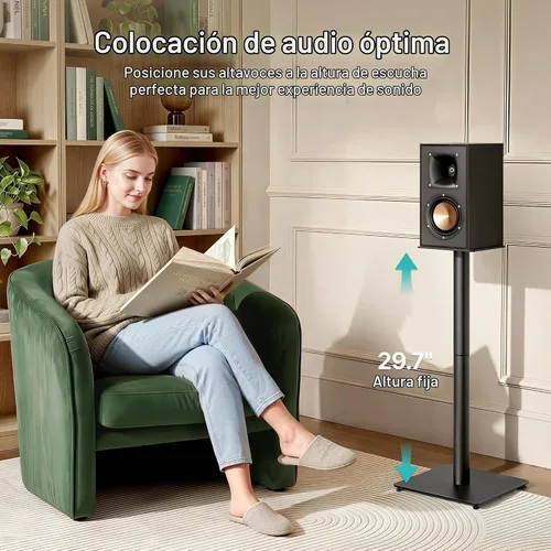 Vista 4 de Par de soportes para altavoces, altura fija de 30 pulgadas, capacidad de peso de 55 libras, base de 11.8 pulgadas, gestión de cables, soporte