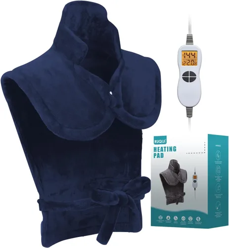 Vista 14 de Ruqiji Almohadilla térmica de cuello y hombro con peso de 19 x 24 pulgadas, 2.5 libras con 12 ajustes de temperatura y temporizador de cuenta