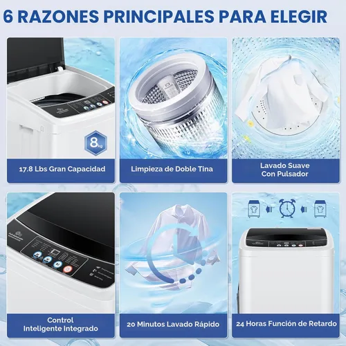 Vista 5 de Nictemaw - Lavadora para apartamento, 17.8 libras, 2.4 pies cúbicos, completamente automática