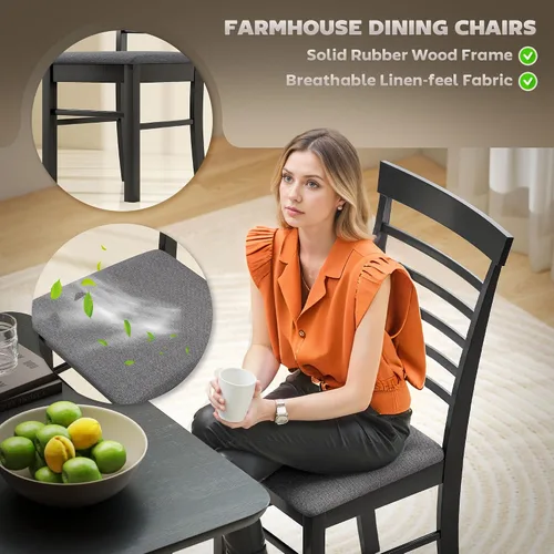 Vista 4 de HOMCOM Juego de 2 sillas de comedor de madera, sillas de cocina tapizadas de granja con marco de madera de goma para sala de estar, comedor, negro