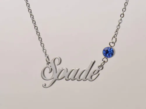 Vista 3 de LikeFun Collar personalizado con mi nombre con piedra natal para regalos de joyería