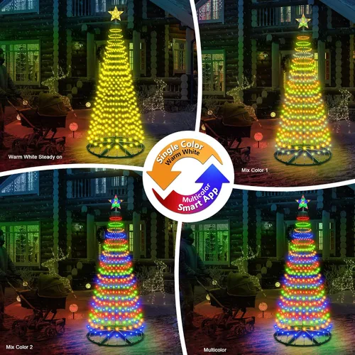 Vista 5 de Árbol de Cono de Navidad Preiluminado Inteligente de 30+ Modos con Luces - 7.5 pies 411 LED Control por App Espectáculo de Luces que Cambian