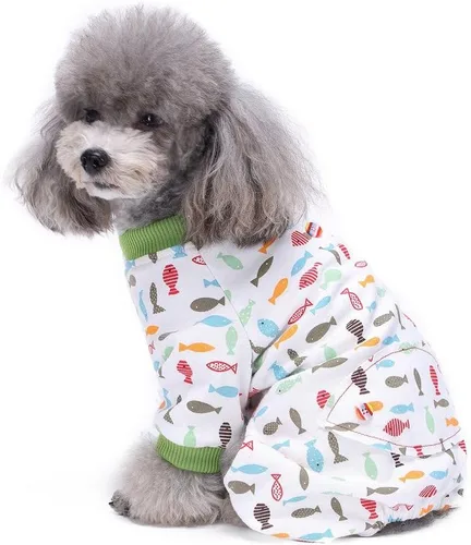 Vista 8 de s-lifeeling Disfraces de perro para chamarra para interiores y exteriores Mermaid Patrón cómodo cachorro pijamas suave perro Jumpsuit Camisa mejor