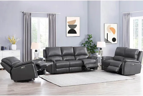 Vista 7 de Hydeline Erindale Zero Gravity Power - Sofá biplaza reclinable de cuero de grano superior, color gris cuarzo Quartz gris