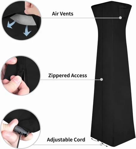 Vista 4 de Easy-Going Funda para calentador de patio con cremallera y bolsa de almacenamiento, impermeable, resistente al polvo, resistente a los rayos UV