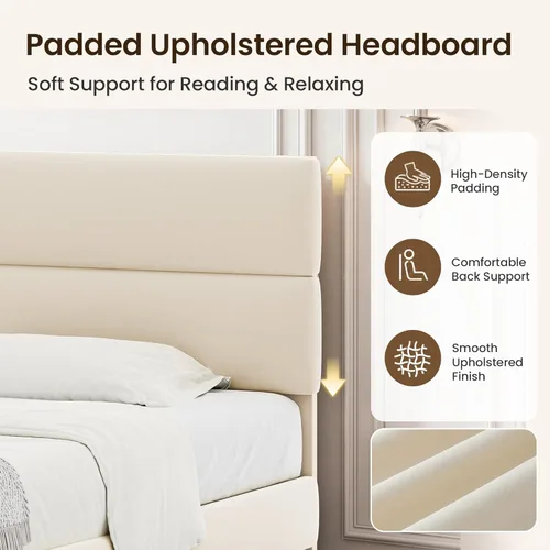 Vista 3 de GRUSIGN Base de cama de plataforma de tamaño individual con cabecera de terciopelo, soporte de listones de madera de altura ajustable, base