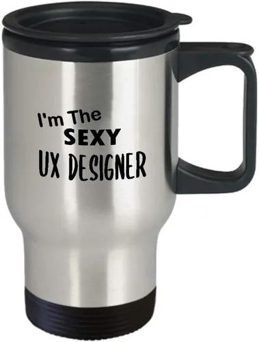 Vista 2 de Regalos para Sexy UX Designer Taza de viaje aislada taza de café – Experiencia de usuario UI Diseño de interfaz de usuario Artista Dept Gráfico