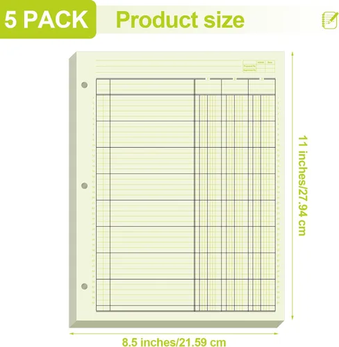 Vista 3 de Zhanmai Paquete de 5 250 hojas de análisis de libros columnares de 3 agujeros, libro de contabilidad, bloc de papel para negocios, 50 hojas/paquete