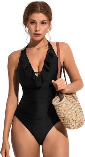 Vista 5 de SUUKSESS Traje de baño sexy de una pieza con volantes y control de abdomen para mujer