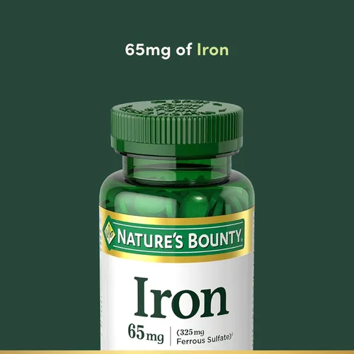 Vista 3 de Nature's Bounty hierro, 65 mg(Sulfato de hierro, 325 mg), B000GG6F3E, 1, 1 Soporte de energía celular, promueve la producción normal de glóbulos