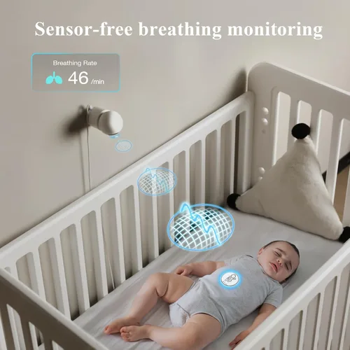 Vista 3 de Sense-U AI 2.5K PTZ Monitor de cámara para bebé con detección de movimiento de respiración de sueño sin sensores, cámara de video inteligente