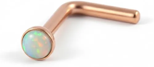Vista 18 de Piercing para la nariz, calibre 22, relleno de oro de 14 quilates, simple en forma de L con ópalo blanco, pin de nariz de oro único, joyería Negro-L