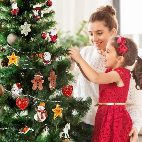 Vista 7 de Juego de 12 adornos grandes de Navidad, decoraciones colgantes de resina para árbol de Navidad, figuras surtidas de Papá Noel, muñeco de nieve