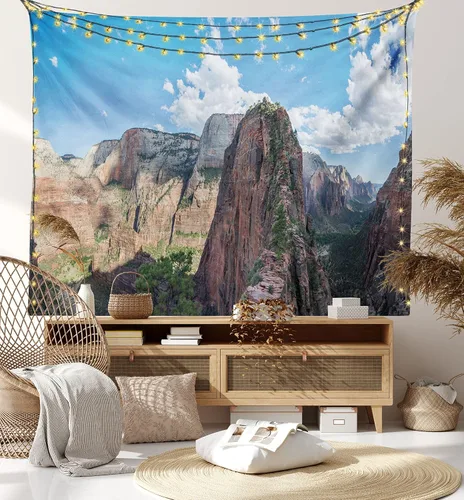 Vista 8 de Lunarable Zion - Tapiz del parque nacional, senderismo, aventura, fotografía de naturaleza de ángeles con cielo, decoración de tela para colgar