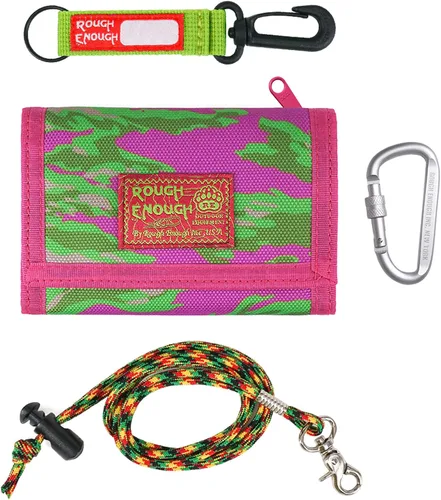 Vista 10 de Rough Enough - Cartera para niños y adolescentes, con correa y cordón, llavero camuflado, Camuflaje anaranjado, Cartera Trfiold de camuflaje