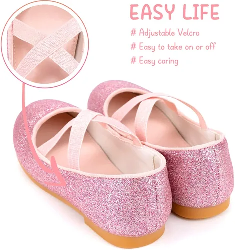 Vista 5 de Zapatos planos de ballet de princesa con purpurina para niñas, zapatos de vestir para niña, zapatos de vestir para niña, zapatos de princesa de boda