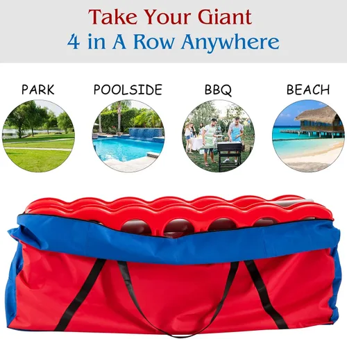 Vista 5 de COSTWAY Juego gigante gigante de 4 a puntuación con bolsa de transporte, juego de 2.5 pies para interiores y exteriores con aro de baloncesto, juego