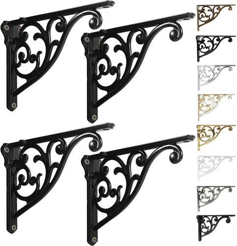 Vista 31 de Soportes de estante de 4 pulgadas, paquete de 4 soportes de pared de latón antiguo de alta resistencia, estantes decorativos de cocina victoriana