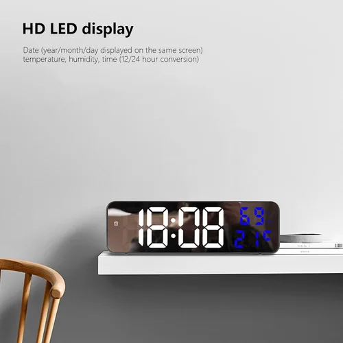 Vista 5 de Reloj de pared digital con control remoto, pantalla LED de 9 pulgadas, función de cuenta regresiva, reloj despertador de brillo ajustable
