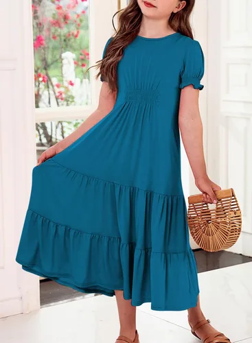 Vista 3 de blibean Maxi vestidos de manga abombada para niñas de 4 a 13 años