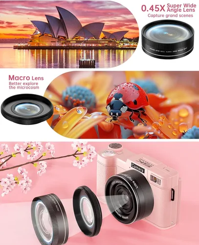 Vista 6 de Cámara Digital 4K de FLATIC para Fotografía, (Zoom Digital-Rosa)