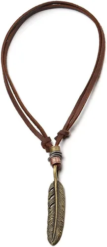 Vista 2 de COOLSTEELANDBEYOND Collar unisex con colgante de plumas de estilo retro para hombre y mujer con cordón de cuero ajustable