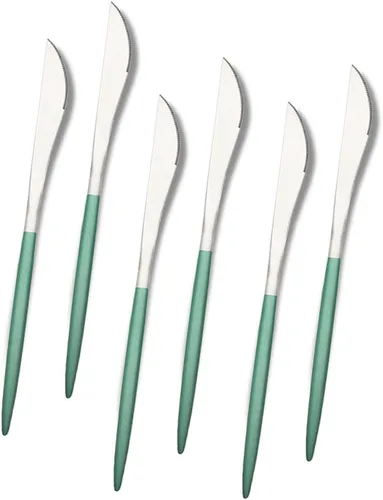 Vista 12 de JASHII Matte Modern - Juego de cubiertos de acero inoxidable 304 con mango redondo verde, juego completo de lujo que incluye cuchillo