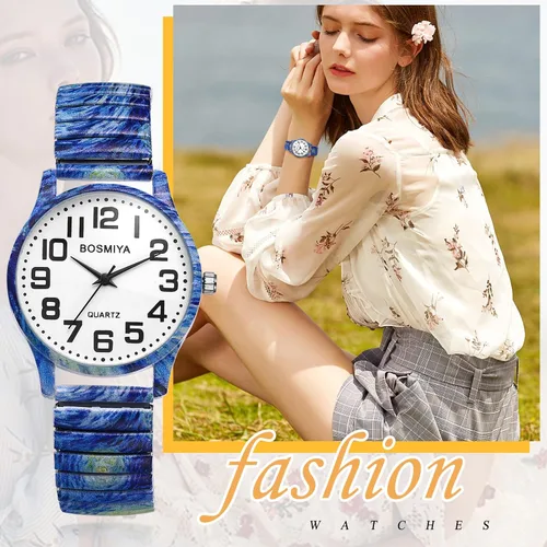 Vista 7 de Avaner Relojes de pulsera elásticos para mujer: correa elástica impresa con gran número, analógico, cuarzo, fácil de leer, pulsera de pulsera