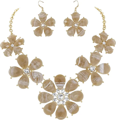 Vista 9 de Firstmeet Collar llamativo de flores brillantes con pendientes Negro