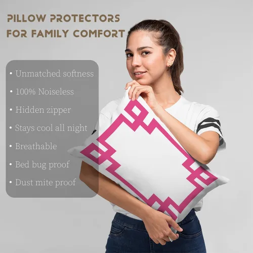 Vista 3 de Funda de almohada rectangular con cremallera en un lado impreso de 12 x 16 pulgadas, color blanco y rosa intenso Rosa fucsia