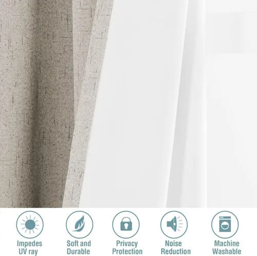 Vista 4 de H.VERSAILTEX Cortinas opacas de lino de 45 pulgadas de largo, 100% absolutamente opacas, con aislamiento térmico, con textura de lino, con ojales