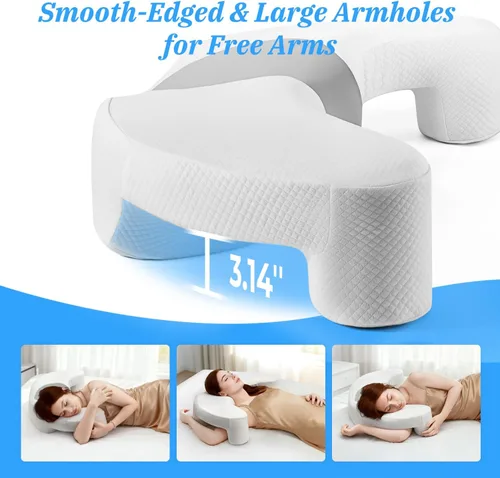 Vista 10 de Almohada para dormir de lado con canal de brazo para alivio del dolor de hombros, cuello y manguito rotador, almohada cervical de espuma