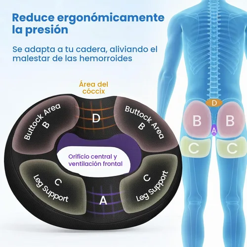 Vista 3 de Donut Pillow Cojín de espuma viscoelástica de gel refrescante, grande, color negro