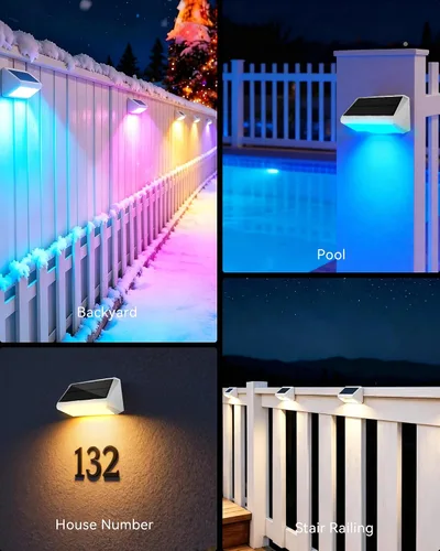 Vista 8 de Luces solares para valla al aire libre, paquete de 12 luces RGB Blanco