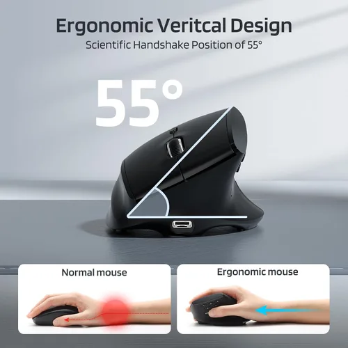 Vista 3 de LTC GM051 Ratón ergonómico vertical inalámbrico – 8K DPI óptico, 9 botones programables (5 lados), recargable 850mAh, Bluetooth