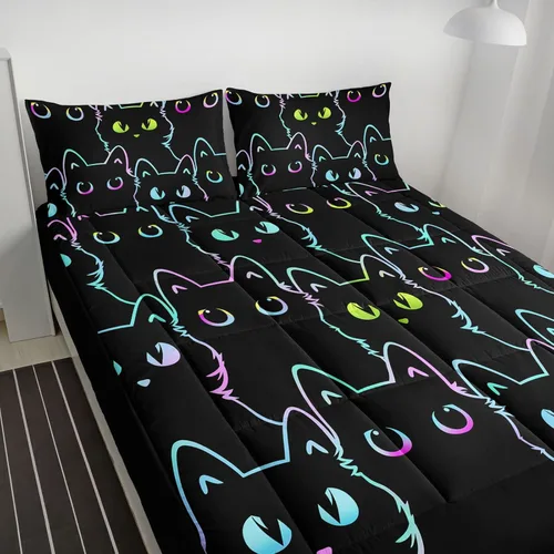 Vista 4 de Axolotl Protector de colchón de dibujos animados con 2 fundas de almohada, bonita funda de colchón color negro degradado, protector de colchón