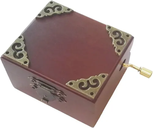 Vista 4 de FnLy Caja musical de madera con manivela de encaje antiguo de 18 notas con movimiento chapado en oro, caja de regalo de música, caja de música You