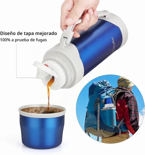 Vista 5 de HoneyBee Hot Drinks Mantiene el líquido caliente o frío hasta 24 horas, termo de café de 41 onzas, termo de acero inoxidable 18/8, sin BPA, termo