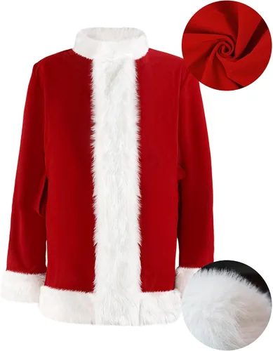 Vista 2 de Disfraz de Papá Noel de monstruo peludo verde navideño para hombres, 7 piezas, traje de Papá Noel para adultos, juego de traje de Navidad incluye
