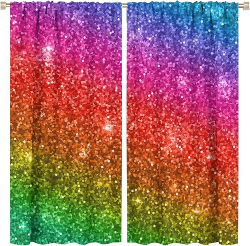 Vista 77 de Cortinas opacas abstractas de arco iris, pintura de color arcoíris con gotas, diseño gráfico creativo con bolsillo para barra, para sala de estar
