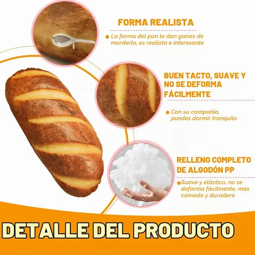 Vista 3 de Almohada de pan de 15.7", divertido juguete de peluche
