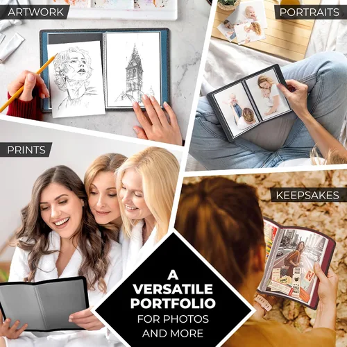 Vista 6 de Álbum de fotos Dunwell 4x6 (2 paquetes, negro), papel de montaje, pequeño portafolio de arte de 4 x 6, carpeta de presentación con 24 fundas